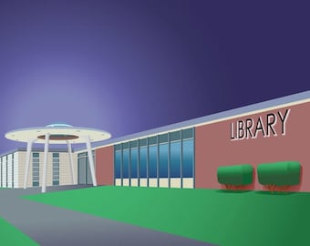 Hyattsville Library Art Print – Mid-Century Modern Architecture - High-quality archival velvet paper (13x19)