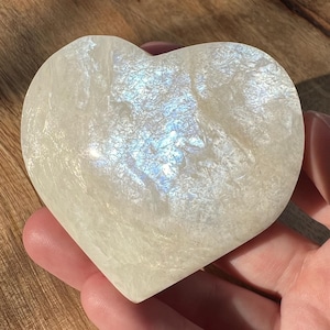 Moonstone Heart - Blue Flash Moonstone - Moonstone Palm Stone - Crown Chakra & Third Eye Chakra