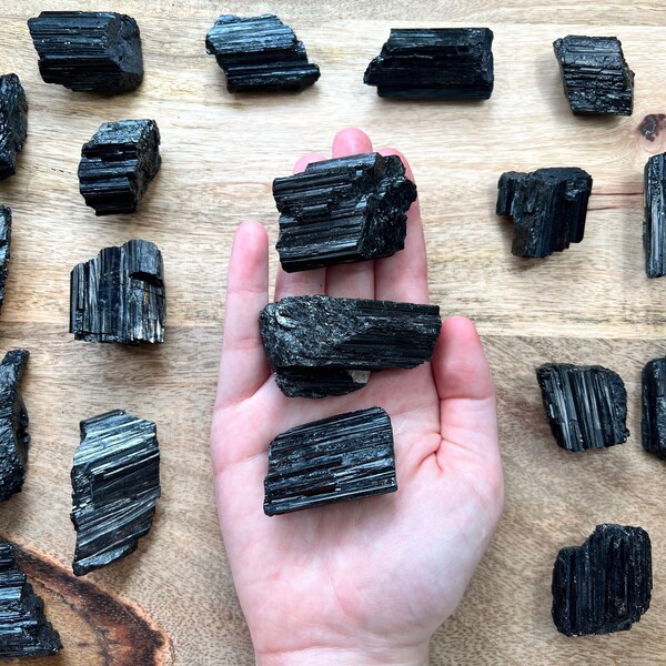 Raw Black Tourmaline Crystal - Rough Black Tourmaline -  1" - 2" Tourmaline