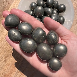 Pyrite Tumble - Polished Pyrite Tumbles - Tumbled Pyrite - Pyrite Tumbled Stone - Pyrite Crystal Tumbles - Fool&#39;s Gold - Solar Plexus Chakra