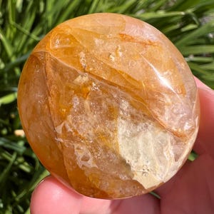 Golden Healer Quartz Palm Stone: Madagascar Crystal, Solar Plexus Chakra