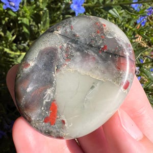 African Bloodstone Worry Stone: Root Chakra Crystal, 1.75&quot;