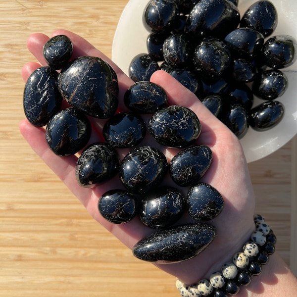 Tumbled Black Tourmaline Crystal - Black Tourmaline Tumbles -  Tumbled Crystals