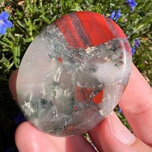 African Bloodstone Worry Stone: Root Chakra Crystal, 1.75&quot;