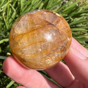 Golden Healer Quartz Palm Stone: Madagascar Crystal, Solar Plexus Chakra