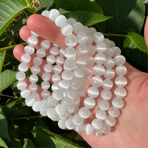 Selenite Bracelet - 8mm Selenite Crystal Bracelet - Cleansing Bracelet - Crown Chakra