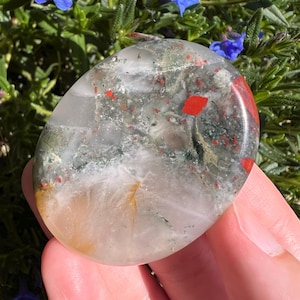 African Bloodstone Worry Stone: Root Chakra Crystal, 1.75&quot;