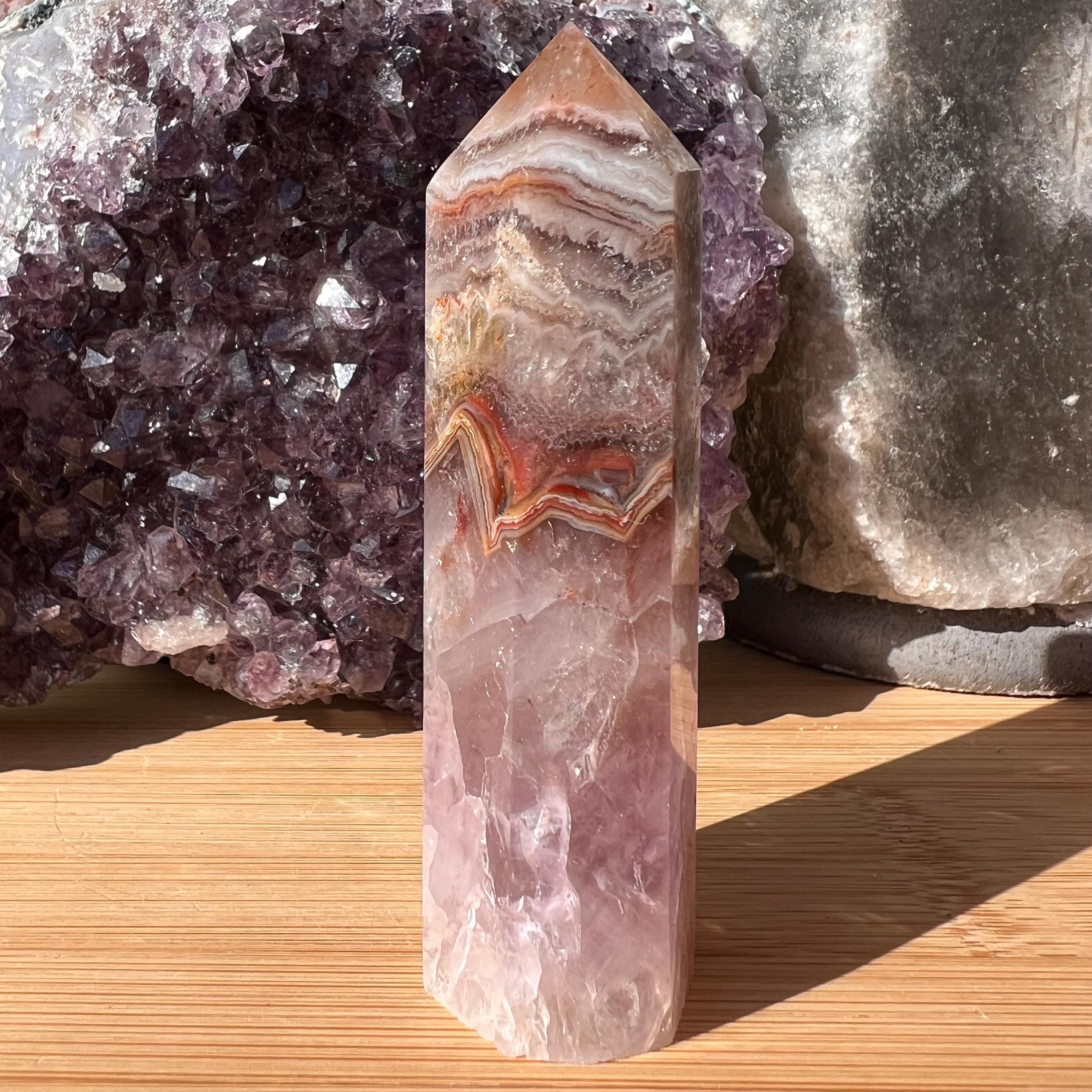 Mexican Crazy Lace Agate Tower With Amethyst: Third Eye Chakra