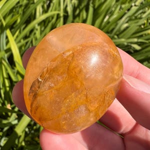 Golden Healer Quartz Palm Stone: Madagascar Crystal, Solar Plexus Chakra