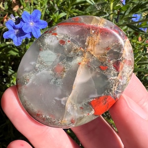 African Bloodstone Worry Stone: Root Chakra Crystal, 1.75&quot;