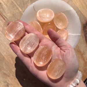Peach Selenite Worry Stone - Peach Selenite Thumb Stone - Peach Selenite Crystal - Fidget Crystal - Natural Peach Selenite - Sacral Chakra