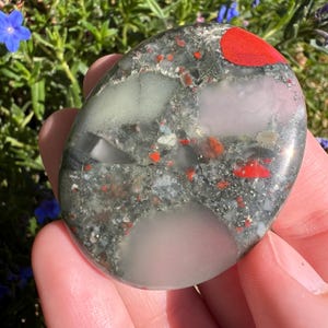 African Bloodstone Worry Stone: Root Chakra Crystal, 1.75&quot;
