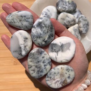 Dendritic Opal Flat Palm Stone - Dendritic Opal Palm Stone - Dendritic Opal Crystal - Dendritic Opal Pocket Stone - Crown Chakra Root Chakra