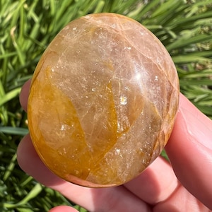 Golden Healer Quartz Palm Stone: Madagascar Crystal, Solar Plexus Chakra