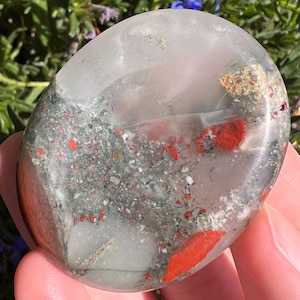 African Bloodstone Worry Stone: Root Chakra Crystal, 1.75&quot;