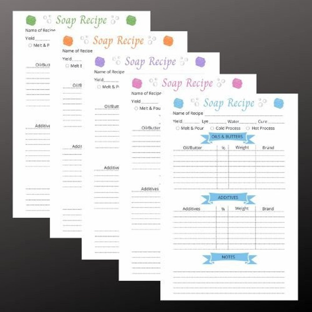 Printable Blank Soap Recipe Sheets 5 Pack Multi-color Set in - Etsy