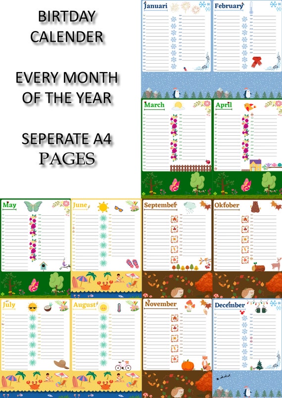 Birthday Calender Seasons Printable - Etsy