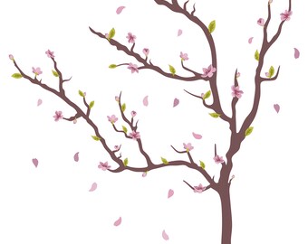 Beautiful Art of a Cherry Blossom Tree Vinyl Wall Decal - Pink Sakura with Peaceful and Soothing Art Design for Wall Decoration