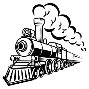 Black and White Simplistic Vintage Coal Train on a Railway Track for ...