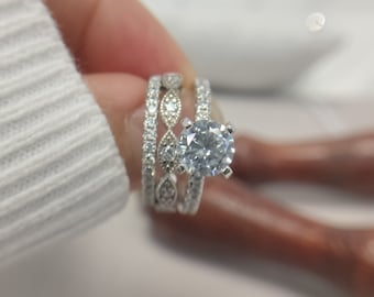 YL Bague De Fiançailles Alliance Or Blanc 585/1000 Coupé 1 Carat De Moissanite Et 0,16 Carat De Diamant Bague Pour Mariée Femmes Elle(Taille 51