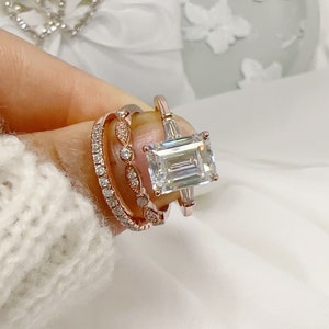 Emerald Cut 2Ct Simulated Diamond Sterling Silver Wedding Ring Set