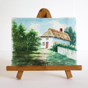 Vintage Aquarellmalerei: Europäische Bauernhauslandschaftskunst