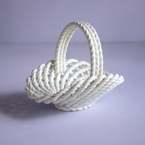 Vintage Small White Ceramic Rope Basket with Handle