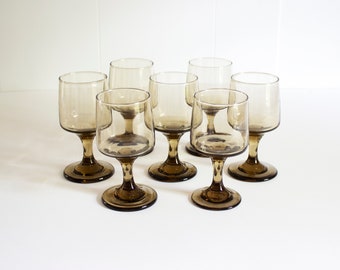 Set of 8 Vintage Smokey Wine MCM Glasses