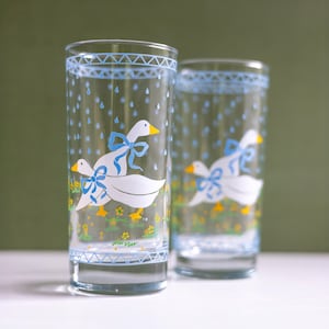 2 Vintage Country Goose Anchor Hocking Drinking Glass 1987, Blue Ribbon 1987