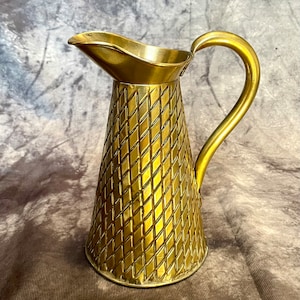 Antique Edwardian Brass Jug: Geometric MCM Vase, England