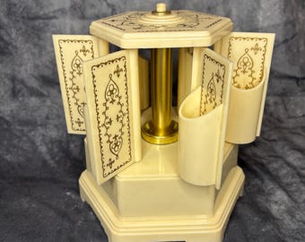 Vintage Music Box: Ivory Plastic Carousel, Lipstick/Cigarette Holder