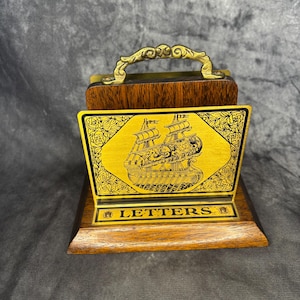 Ornate brass Vintage Nautical letter holder, also known as a letter rack / stationery stand.