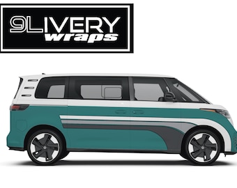 Retro Stripe Kit | Grey and White Stripes - Custom Printed Color Options Available| Classic Throwback Vinyl Wrap Design fits VW ID. Buzz