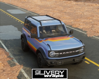 Retro Stripes: Hood Cowl Accent, Custom Colors Made to Fit 2 Door Bronco