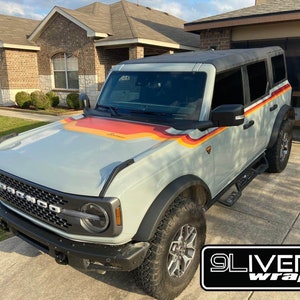 Tri Color Retro Stripes and Hood Cowl Upper Accent - Custom Colors Available - 4 door - Vintage Style for Ford Bronco