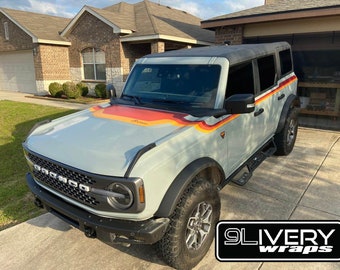Retro Tri Color Stripes Hood Cowl Accent - Fits Bronco 4 Door