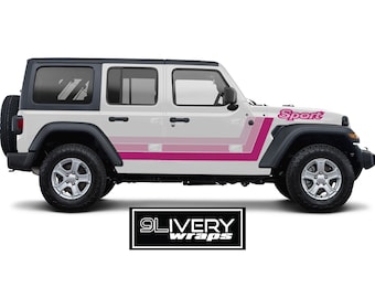 Pink Triple Hockey Racing Stripes Made to Fit Jeep Wrangler Rubicon Gladiator - Includes Custom Name Decal