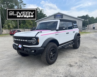 Doll Pink Retro Racing Stripes and Hood Cowl Made to Fit Bronco 2 Door, 4 Door, and Sport