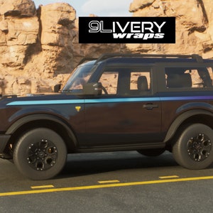90's  Nite Truck Style Decal Kit for 21+ Ford Bronco - Fits 2 Door and 4 Door -Retro Stripes for Side & Hood Cowl Glare Protection