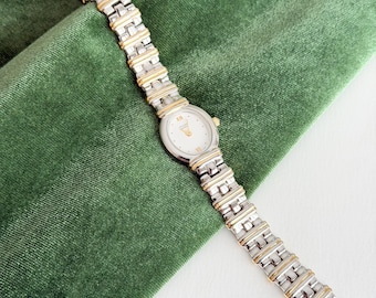 Vintage Pulsar Womens Dainty Two Tone Silver and Gold Oval Watch Retro Minimalist Everyday Jewelry Timepiece