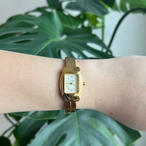 Vintage Liz Claiborne Dainty Women’s Watch | Boxy White Dial | Roman Numerals | Gold Tone | Bangle
