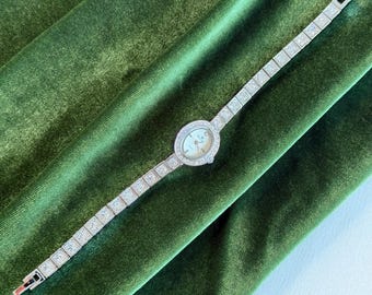Vintage Premier Designs Ladies Watch, Crystal Bracelet, Cocktail Watch Women, Rhinestone Dress Watch, Gift for Her