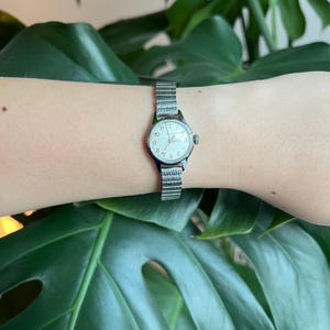 Vintage Caravelle Automatic Dainty Women’s Watch | Round Silver Dial | Silver Tone | Stretchy Band