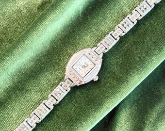 Vintage Gruen Ladies Watch, Marcasite Stone Bracelet, Art Deco Cocktail Watch Women, Silver Dress Watch, Gift for Her