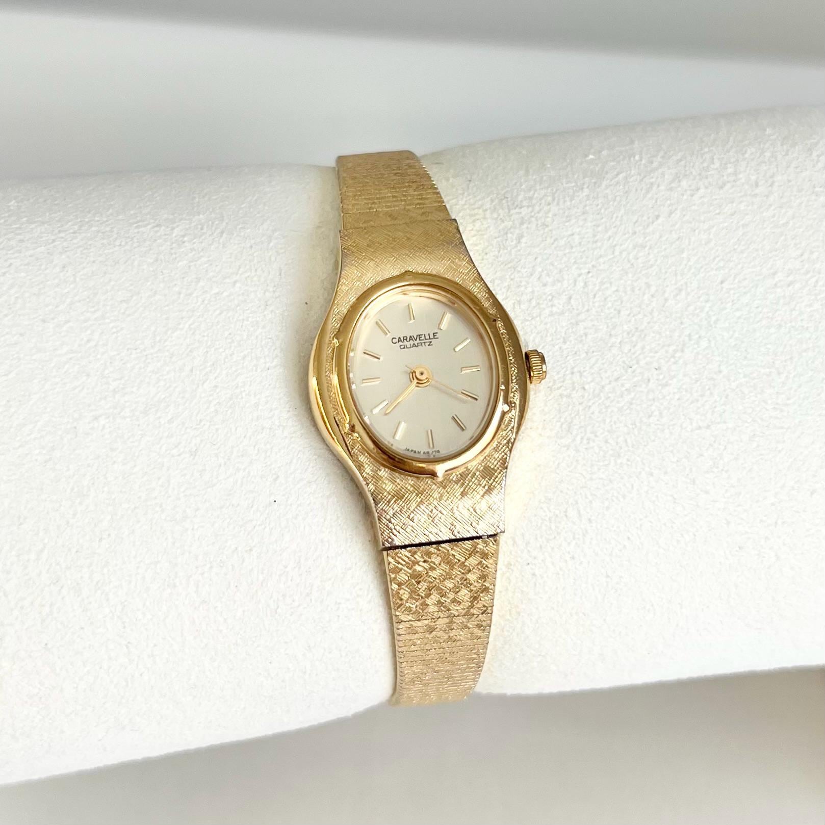 Caravelle by Bulova Ladies Watch Vintage Mechanical Gold Tone Bracelet Oval Dial Vintage Caravelle Women Roman Numerals Oval Mechanical Wind  main image 2