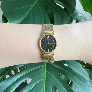 Vintage Seiko  Dainty Women’s Watch | Black Oval Dial | Gold Tone