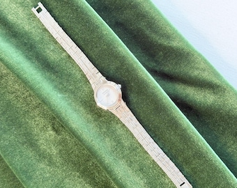 Vintage Citizen Ladies Watch, Crosshatch Silver Dial, Wide Tile Bracelet Watch Women, Classic Dress Watch, Gift for Her