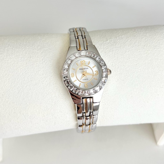 Sparkling Rhinestone Cocktail Watch | Elgin II | Silver Tone 