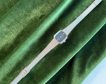 Vintage Waltham Ladies Watch, Black Dial Genuine Diamond Accents, Tonneau Mesh Bracelet, Old Money Cocktail Watch, Gift for Her