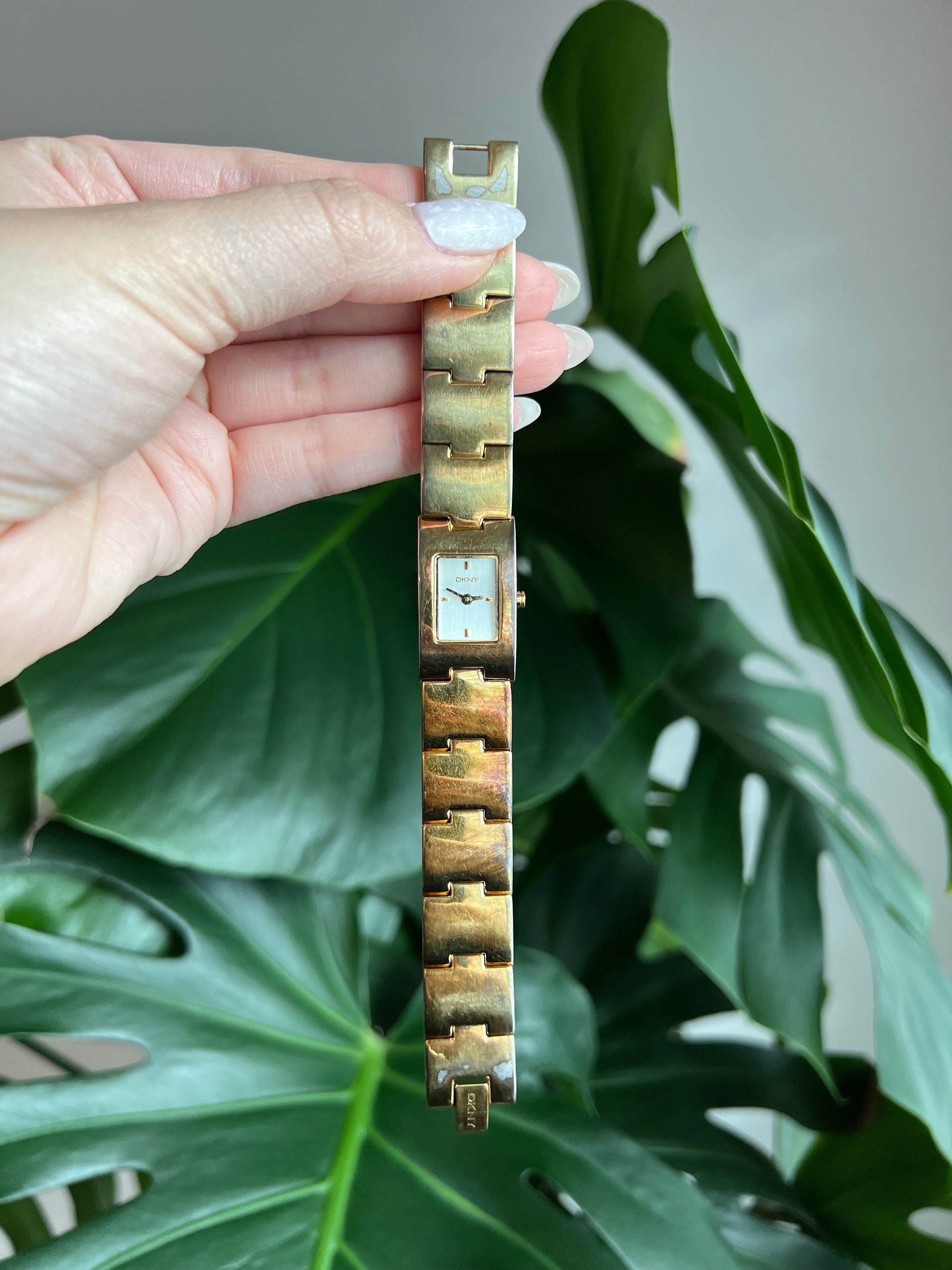 Vintage Dkny Women's Watch | Gold Rectangle Dial | Gold Tone - Etsy